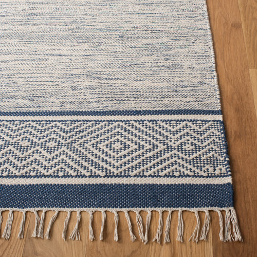 Dakota Fields Handmade Flatweave Cotton Ivory/Navy Rug & Reviews Wayfair